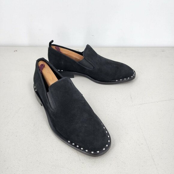 Design Lab Lord & Taylor Roslyn Studded Loafers Nubuck Leather Black Size 6 NWOB - Picture 1 of 11